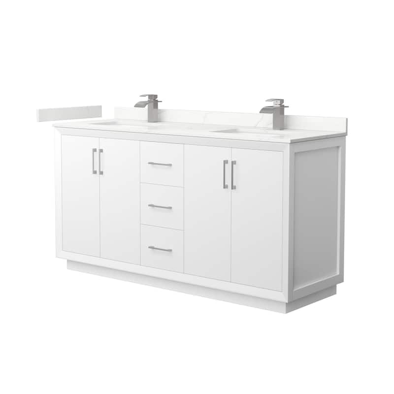 Wyndham Collection WCF414166D-QTZ-UNSMXX Strada 66" Free Standing - White / Giotto Quartz Top / Brushed Nickel
