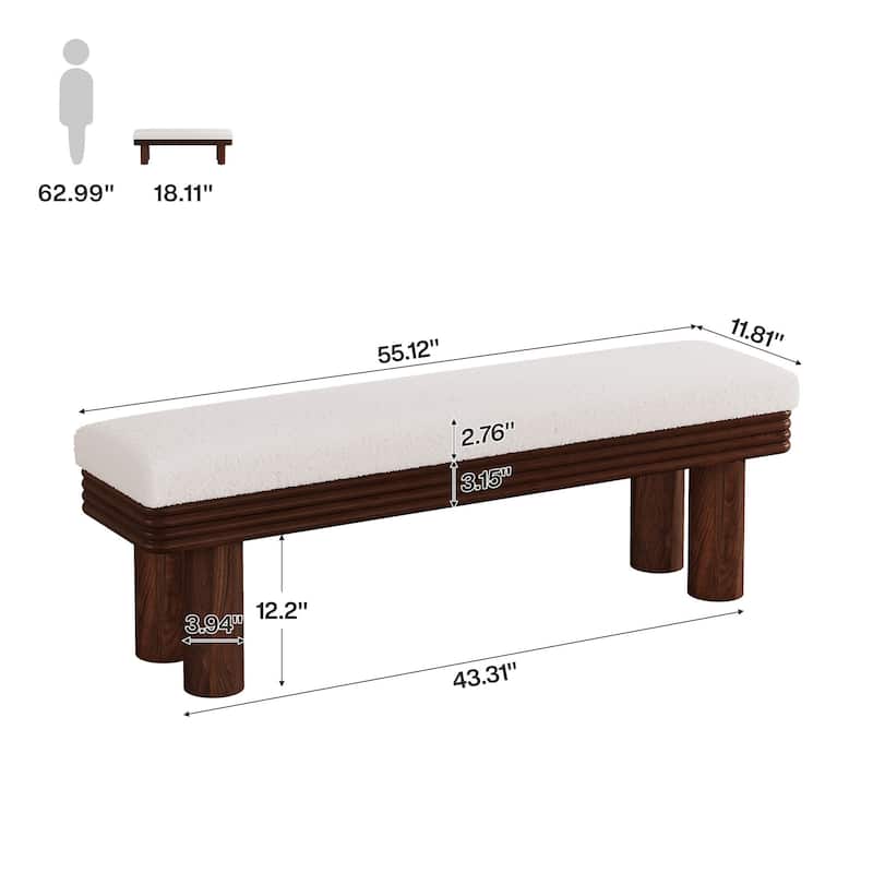 Upholstered Entryway Bench, 55-Inch Shoe Bench with Padded Seat