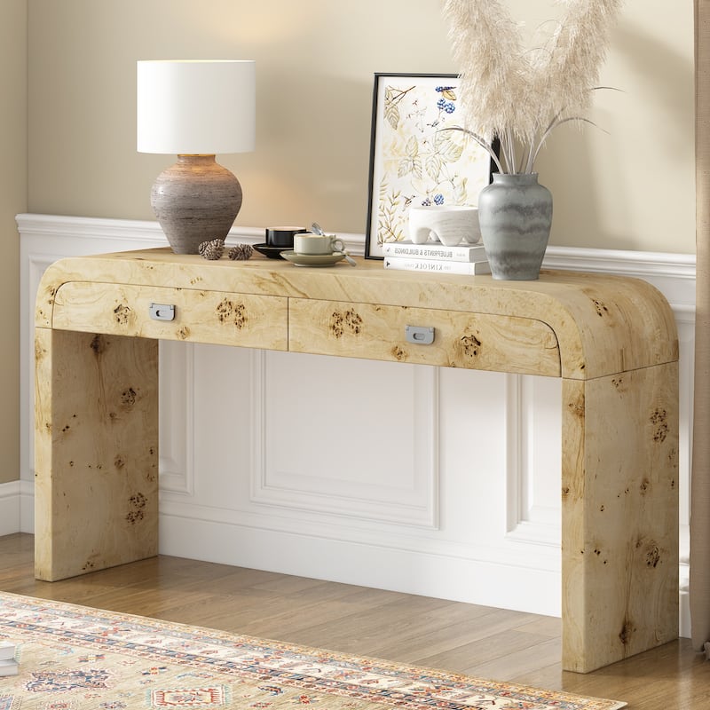 Farmhouse Console Table Curved Hallway Table with 2 Storage Drawer