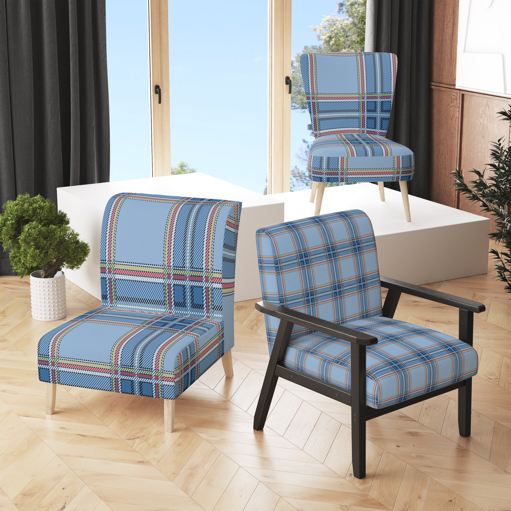 Blue tartan chair on sale