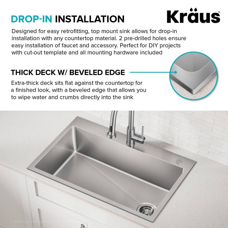 KRAUS Fairlane Drop In Top Mount 18 Gauge Stainless Steel Kitchen Sink