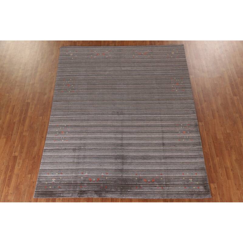 Striped Gabbeh Indian Area Rug Hand-Knotted Wool Carpet - 7'11"x 9'10"