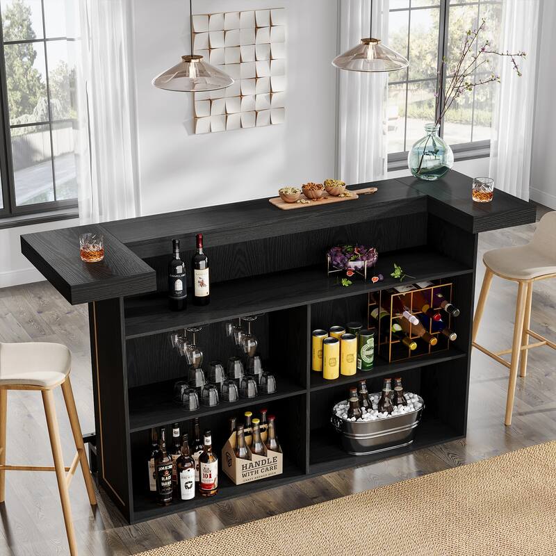 4-Tier Wooden Bar Table, 70.9" Large Home Bar Unit with Storage Shelves for Home, Patio, Basement
