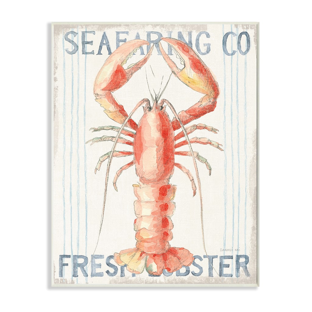Stupell Nautical Lobster Seafood Sign Blue Red Watercolor Wood Wall Art