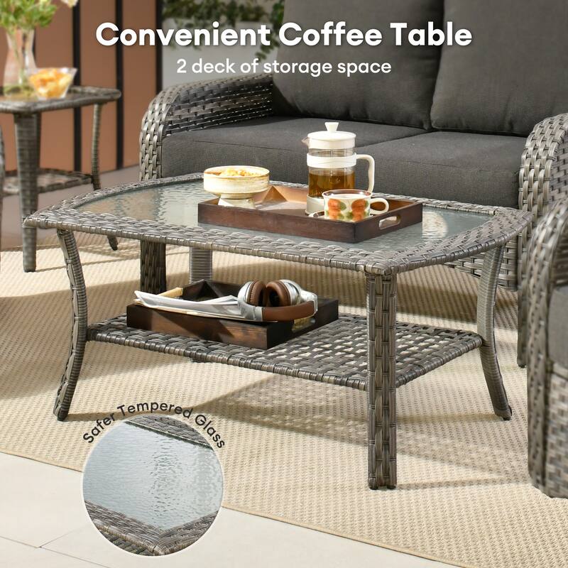 HOOOWOOO 8-piece Wicker Rattan Outdoor Furniture Patio Swivel Chair Set