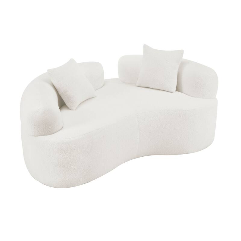 66.93 Inch Curved Loveseat, White Teddy Velvet, Foam+Spring, No-Assembly, 350 lbs Capacity