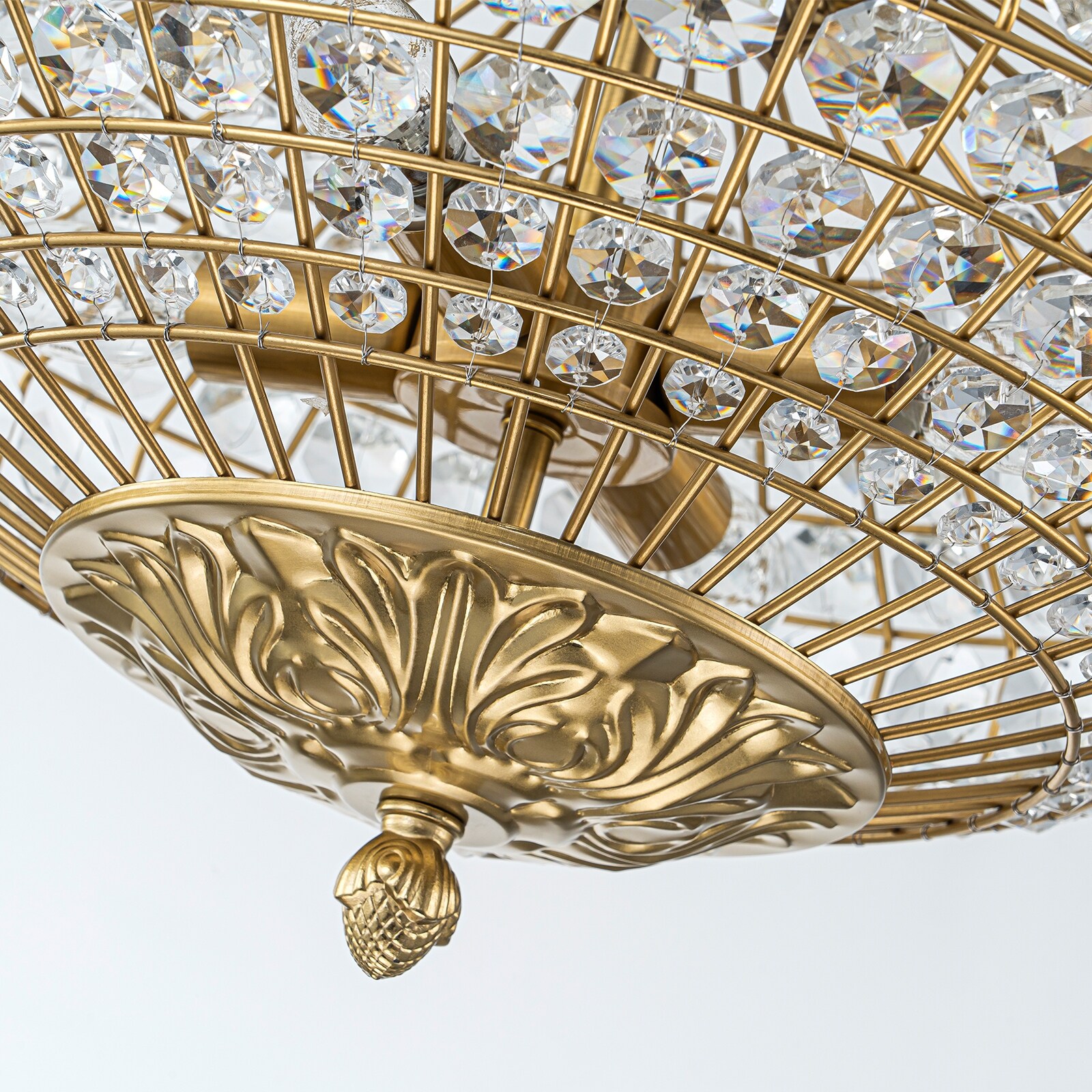 Retro French 4/5-Light Antique Brass Globe Crystal Chandelier for