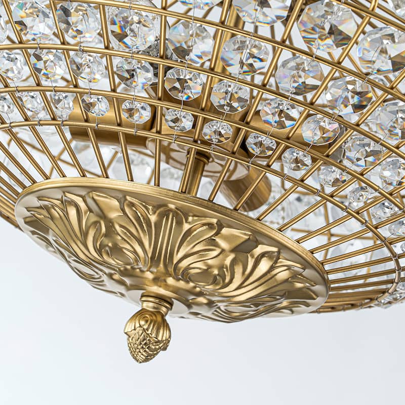 Retro French 4/5-Light Antique Brass Globe Crystal Chandelier for Living/Dining Room
