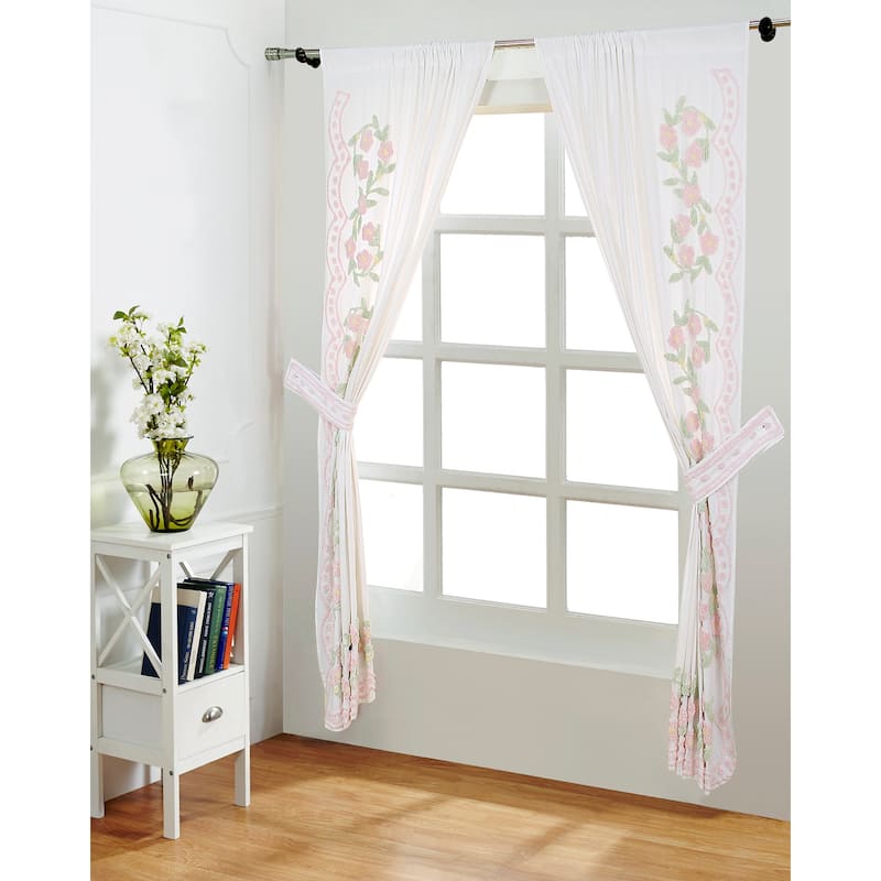 Better Trends Bloomfield Collection in Floral Design 100% Cotton Tufted Chenille, Curtain Set - 48" x 48" Curtain - Rose
