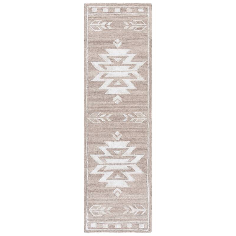 SAFAVIEH Handmade Soho Kimete Tribal Wool & Viscose Rug - 2'3" x 8' Runner - Beige/Ivory