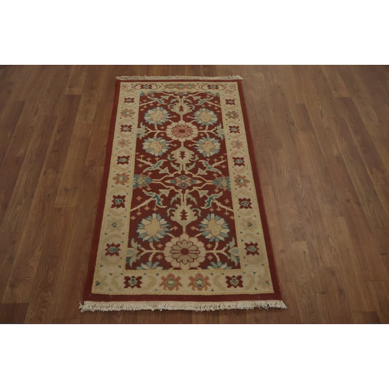 Hand Knotted Oriental 100% Wool Carpet Traditional All-Over Brown Ziegler Area Rug - 3' 8'' X 2' 0''