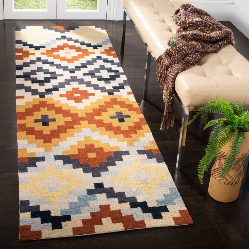 SAFAVIEH Handmade Chelsea Dikkie French Country Wool Rug - 2'6" x 8' Runner - Orange/Multi