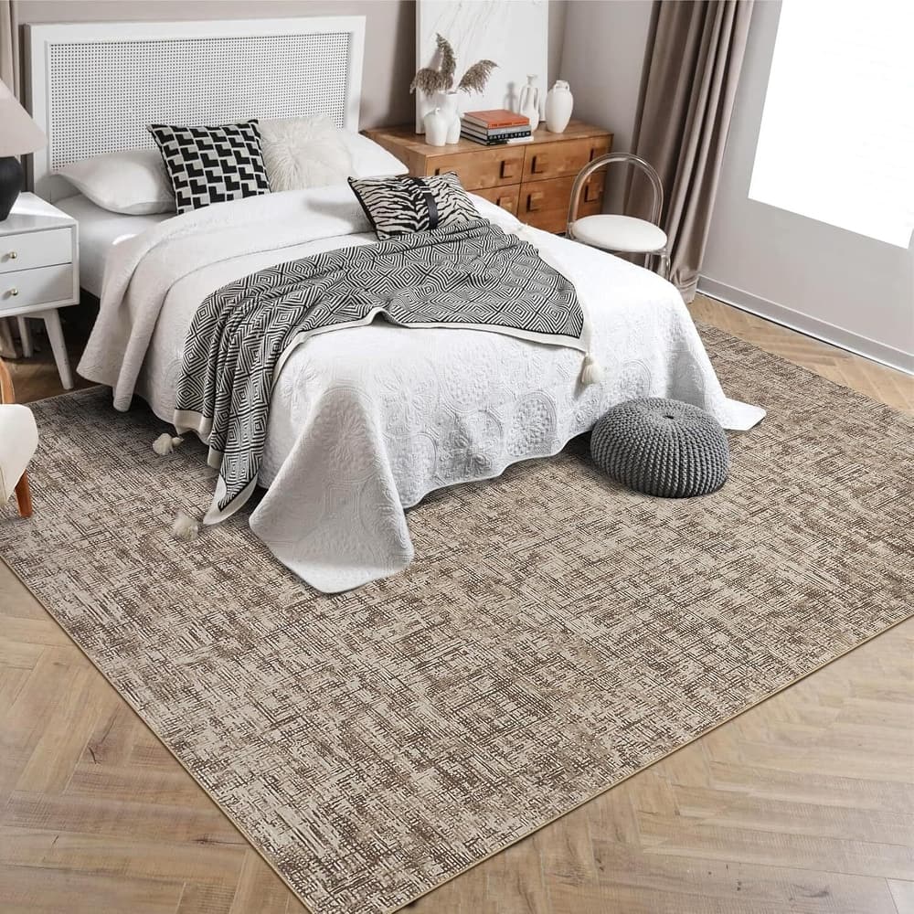 Modern Abstract Area Rug for Living Room, Throw Floor Carpet for Home Décor, Brown - 2' x 3'