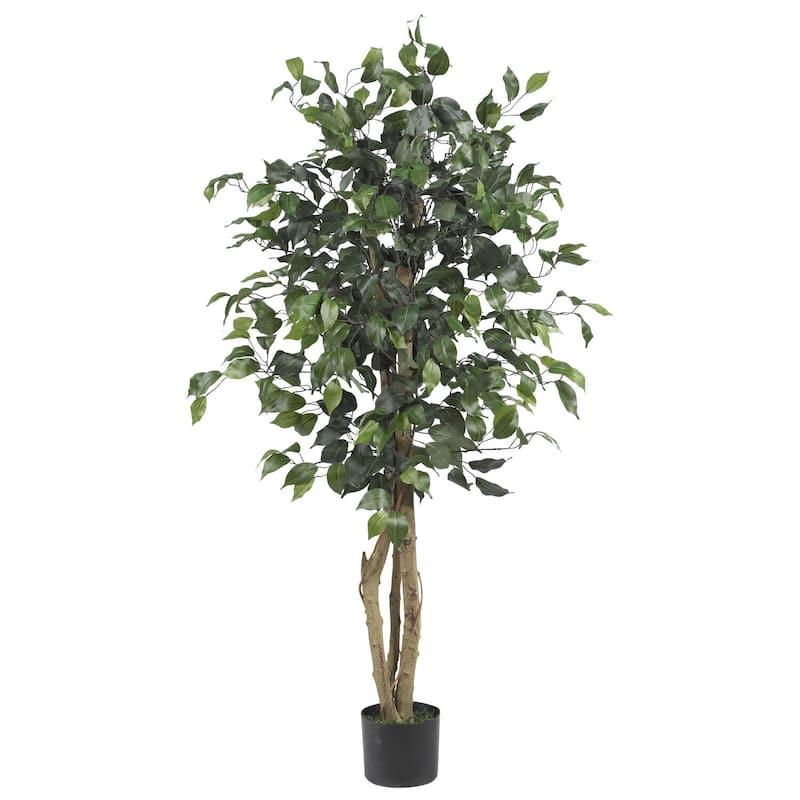 4ft Artificial Silk Tree - Indoor Floor Plant with Realistic Greenery & Black Planter - 4ft.
