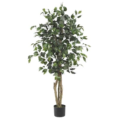 4ft Artificial Silk Tree - Indoor Floor Plant with Realistic Greenery & Black Planter - 4ft.