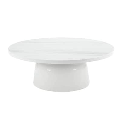 Engineering Marble Coffee Table with Pedestal Base in White