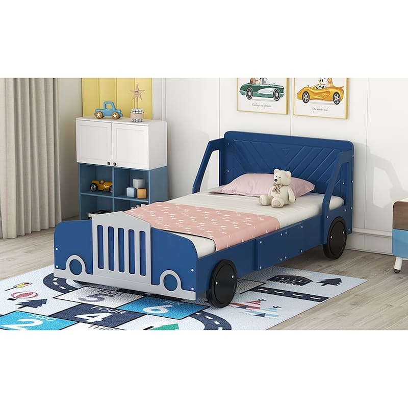 Twin Size Car-Shaped Platform Bed with Wheels