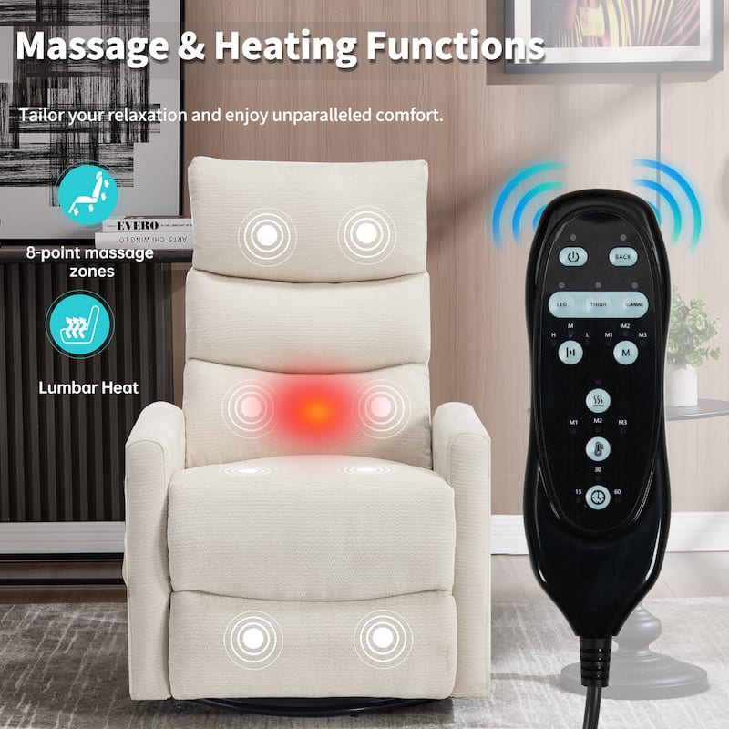 Heat Massage Manual Recliner Chair with Rocker and Swivel in Fabric for Living Room
