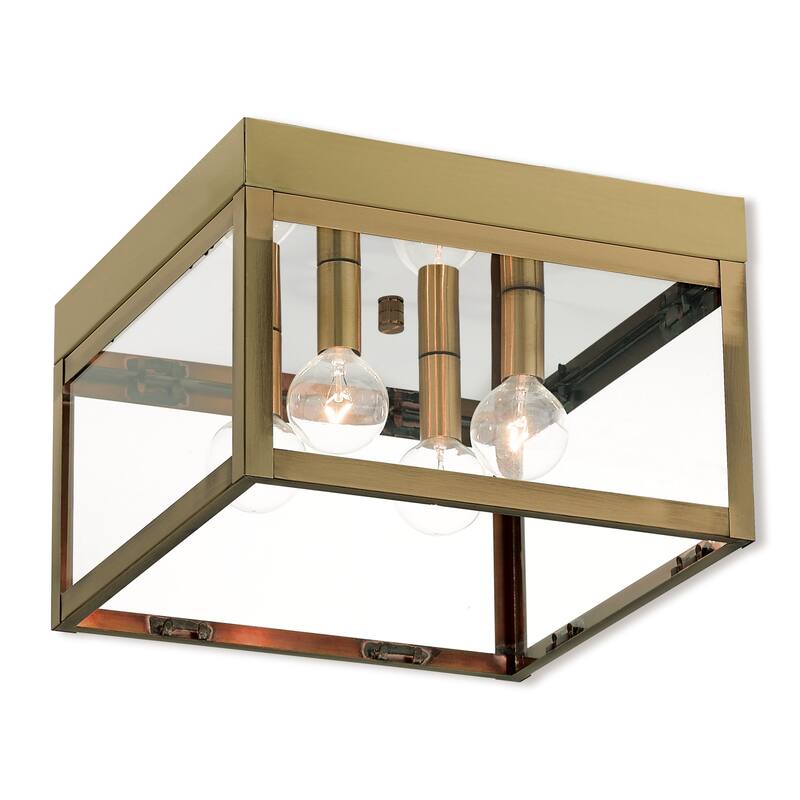 Livex Lighting Nyack 4 Light 11" Wide Flush Mount Square Ceiling - Antique Brass