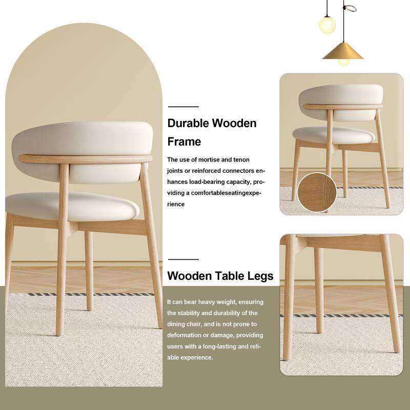 Mid-Century Wooden Dining Chairs Set of 2, PU Leather Upholstered Kitchen Chairs, Dining Room Chair with Curved Backrest