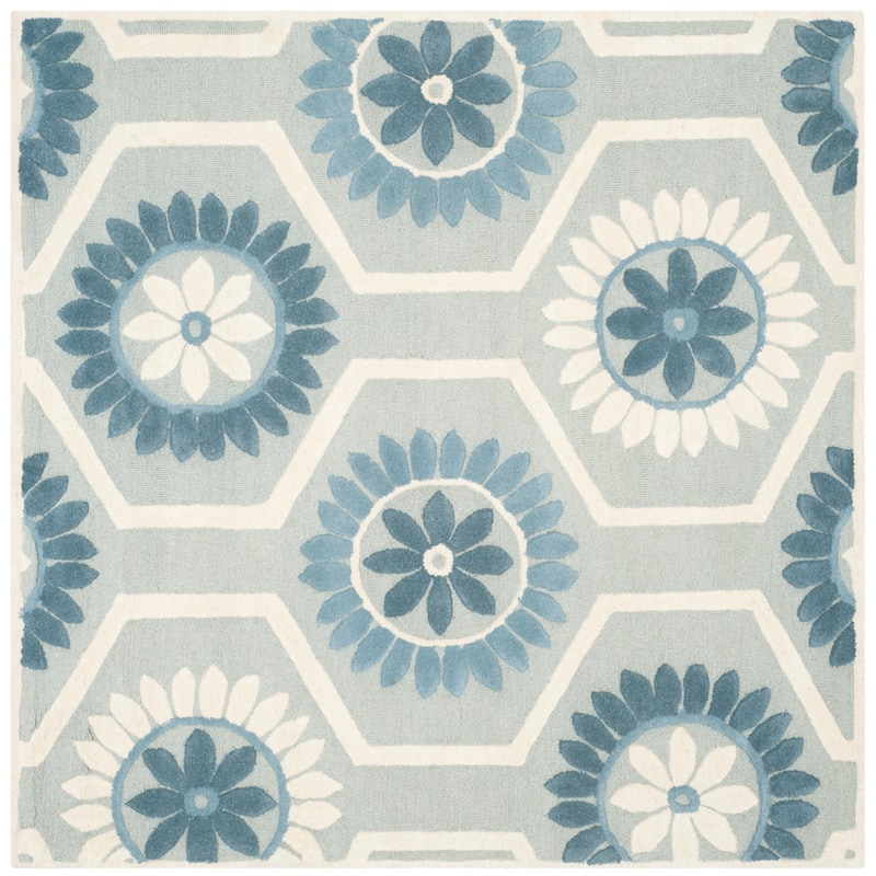 SAFAVIEH Handmade Cambridge Edeltraud Modern Moroccan Wool Rug - 6' Square - Blue/Ivory