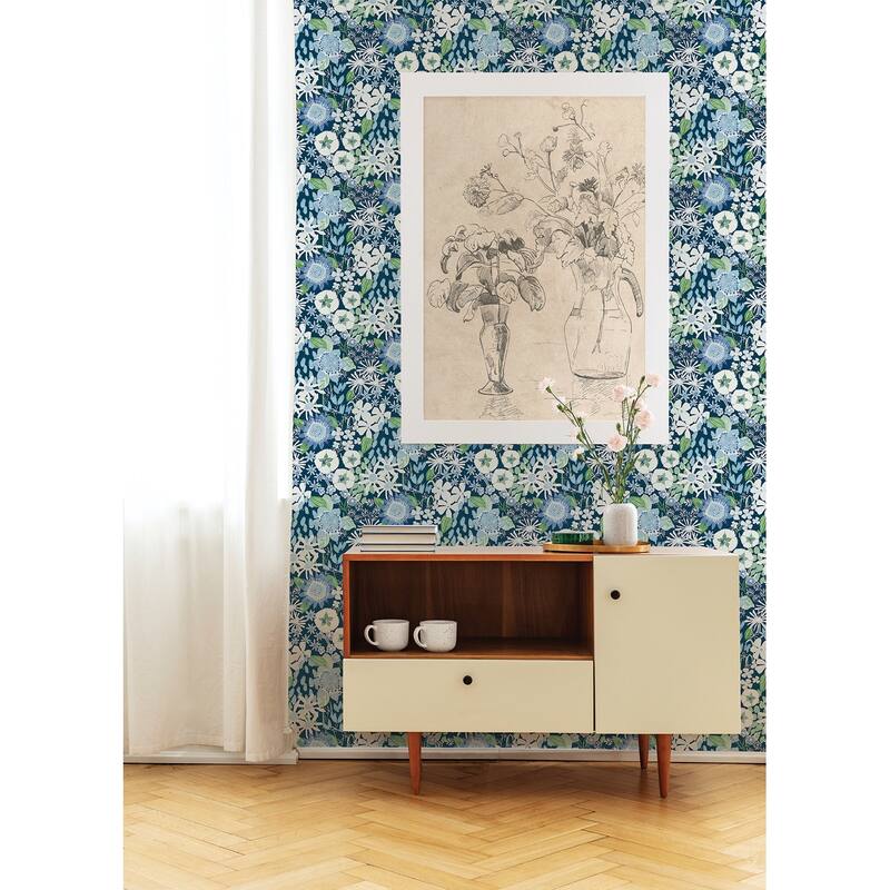 A-Street Prints Karina Blue Wildflower Garden Wallpaper