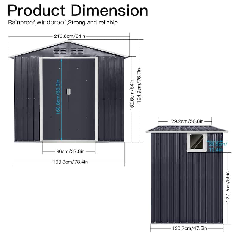 GDFStudio - Caleb 7x4.3 FT Compact Metal Garden Shed with Sliding Door and Window Ventilation