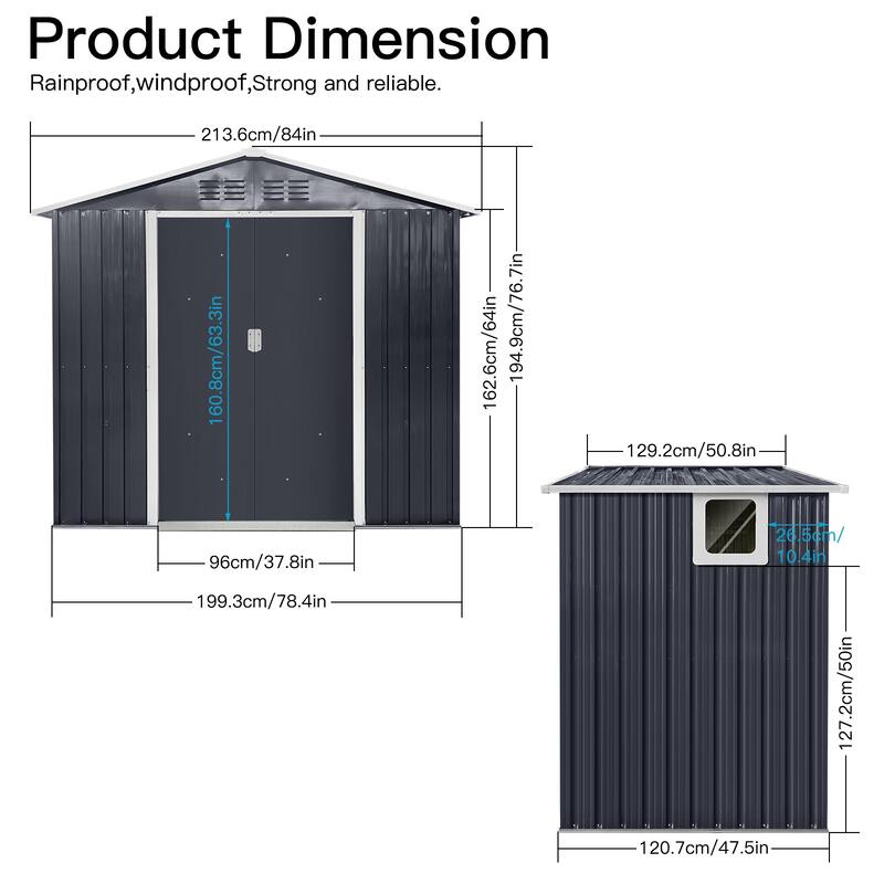 Metal Garden Shed Storage Shed with Sliding Lockable Door Tool Shed, Weather-Resistant, Punch Vents for Backyard