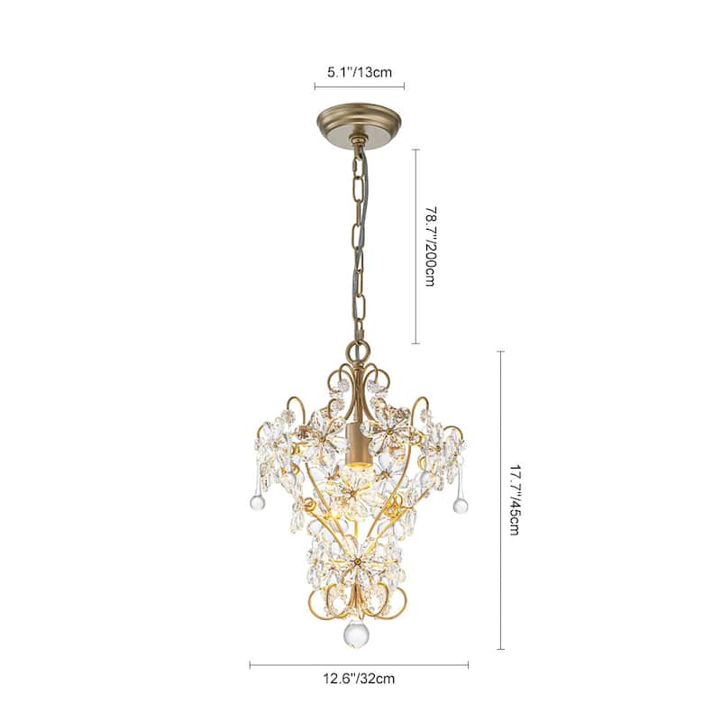 Vintage Luxe 1-Light Cutting Crystal Flower Decor Gold Chandelier