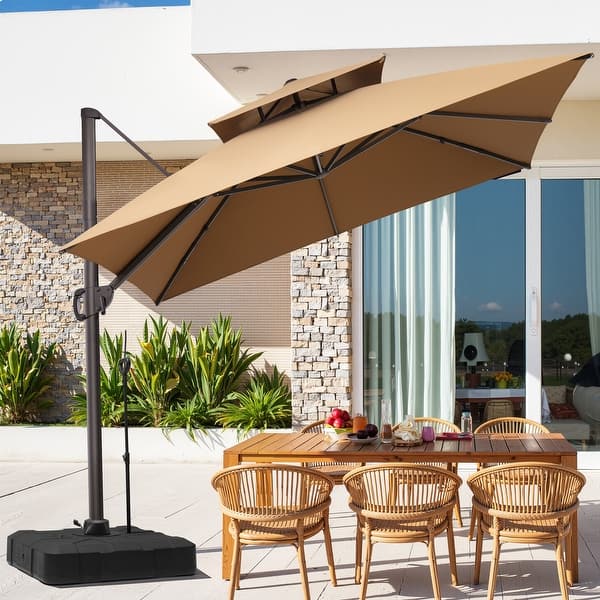 11 FT Outdoor Square Patio Cantilever Offset Aluminum Umbrella with 350 lbs. Weighted Wheel Base 11 FT Outdoor Square Patio Cantilever Offset Aluminum Umbrella with 350 lbs. Weighted Wheel Base