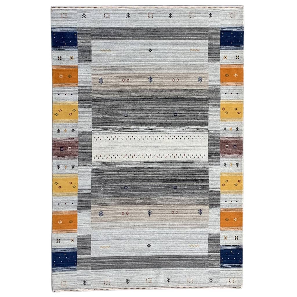 Multi Hand Knotted Wool Transitional Gabbeh Rug, 10' x 14', plush cozy accent rug - L