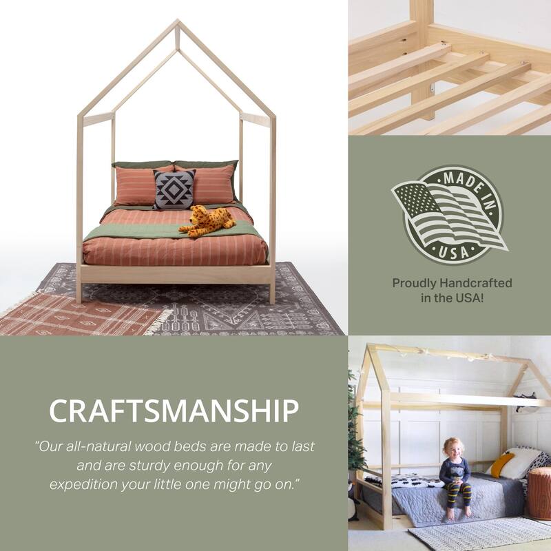 Farmhouse Full Size House Bed - Raised Panel Design, Solid Wood Frame, Kids Bed