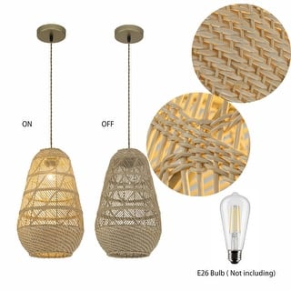 Kai 1-Light Rattan Pendant, Coastal Boho Japandi - Handwoven - 10" Wide