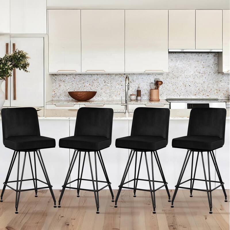 26" Leather/Velvet Swivel Counter Height Bar Stools - 38.2"H x 17.7"W x 19.1"D