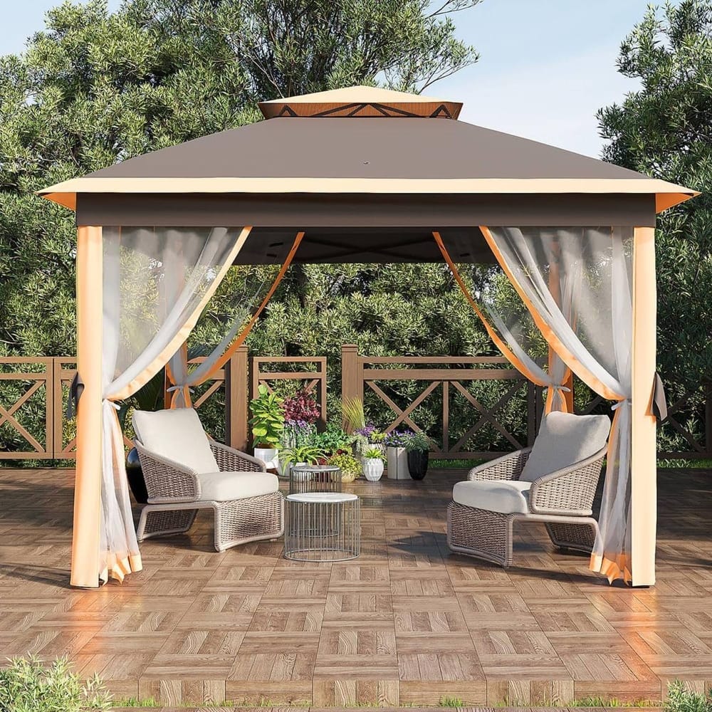 11x11ft Outdoor Canopy Shelter Pop Up Gazebo Tent with Mosquito Netting