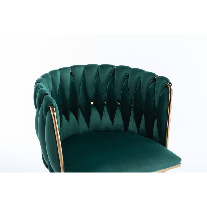 Velvet Fabric Dining Chairs Set of 2, Ergonomic Upholstered Lounge Chair, Accent Chairs with Woven Back & Metal Legs