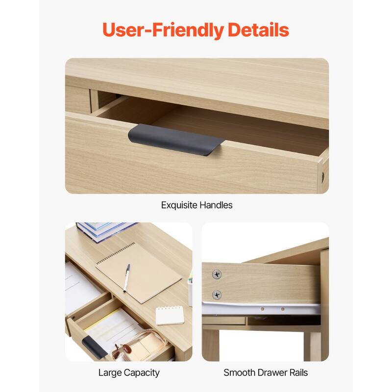Kids Desk with Drawers Light Wood Study Table for Bedroom and Office - 34.25 x 15.55 x 29.57 in
