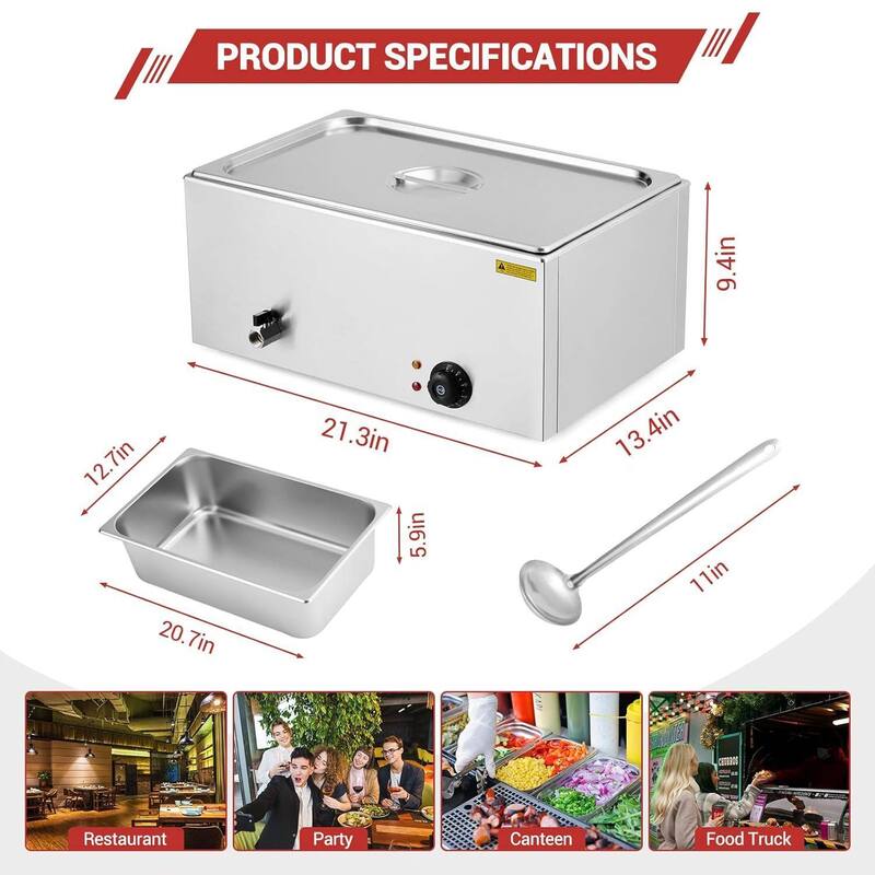 21 QT Electric 1-Pan Commercial Food Warmer Buffet, Countertop Steam Table - N/A