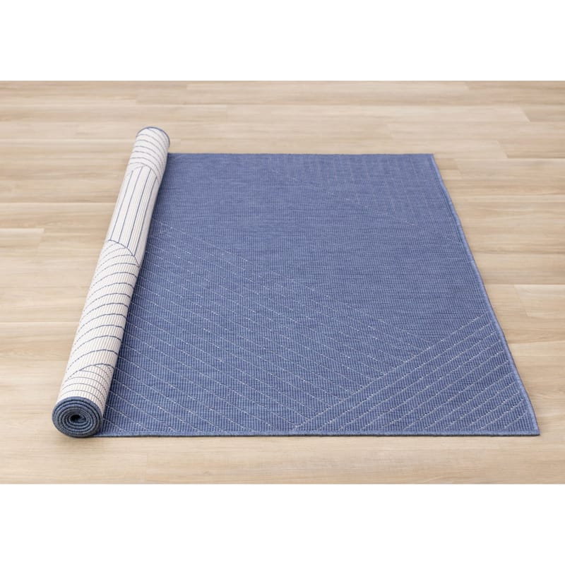 Blue White Traverse Stripes Indoor/Outdoor Rug