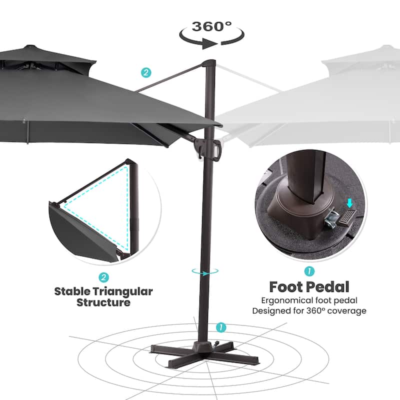 Outdoor Shade 10 x 10ft Double Top Square Patio Cantilever Umbrella with Weights Base