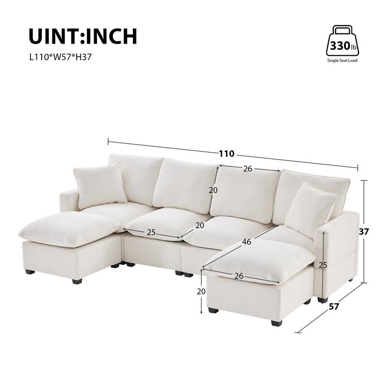 Modular Sectional Sofa Sets with Chaise, Free Combination Couch U Shape Sectional Sofa with Removable Ottomans for Living Room