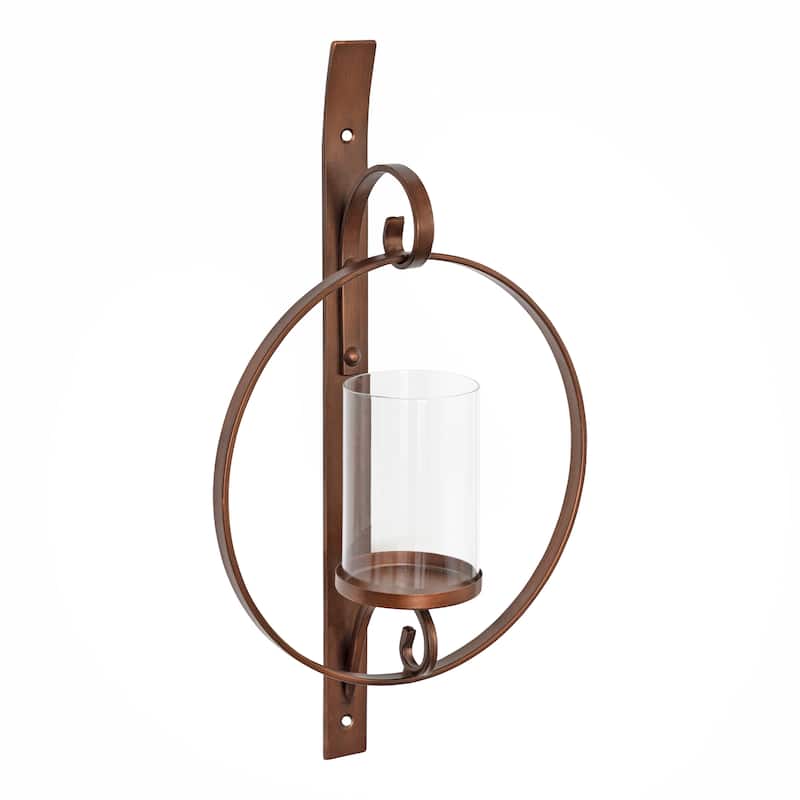 Kate and Laurel Doria Round Glass and Metal Wall Sconce - 12x22 - Bronze