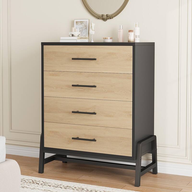 4 Drawer Bedroom Dresser, Wooden Closet Storage Dresser, 38.6 Inch Tall Dresser With Storage Freestanding Drawers