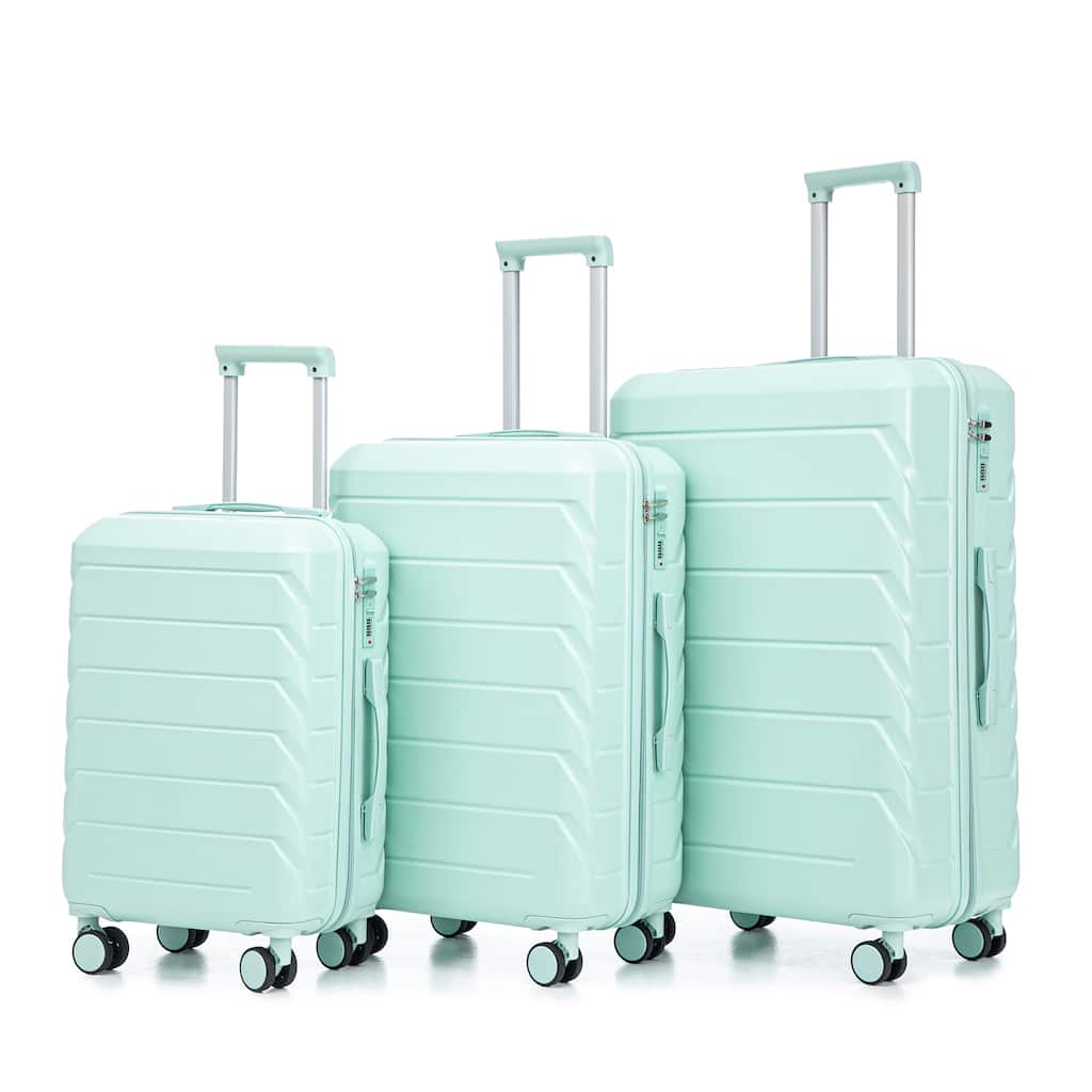 20"/24"/28" 3-Piece, Modern Luggage Sets with Retractable Handle and Combination Lock, for Boarding Travel, Mint Green