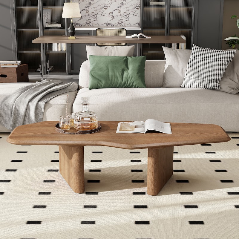 French Country Style Coffee Table Modern Minimalist Coffee Table with Ash Wood Veneer, for Living Rooms