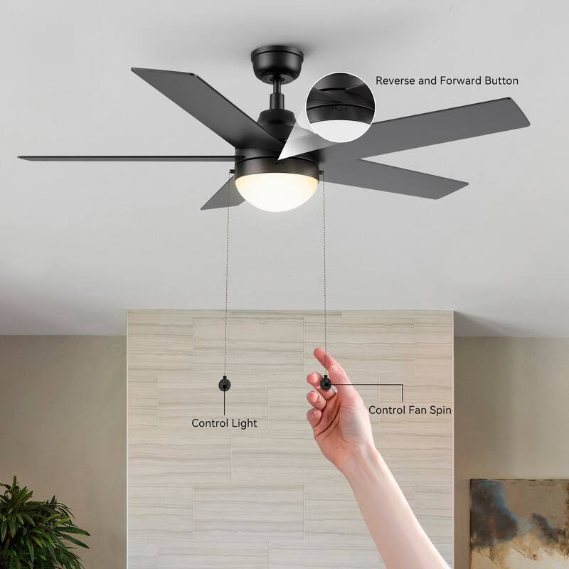 CARRO Norfolk 52" 5-Blade Ceiling Fan with Light and Pull Chain-Downrod
