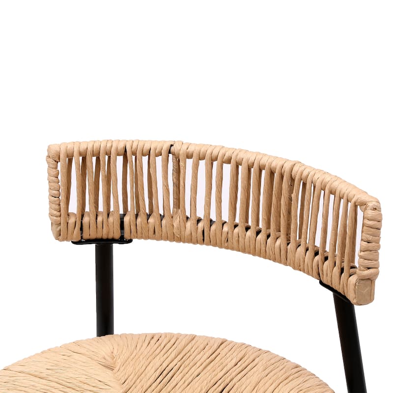 GDFStudio - Rosdale Modern Farmhouse Handwoven Paper Rope Counter Height Bar Stool with Metal Frame and Backrest, Set of 2