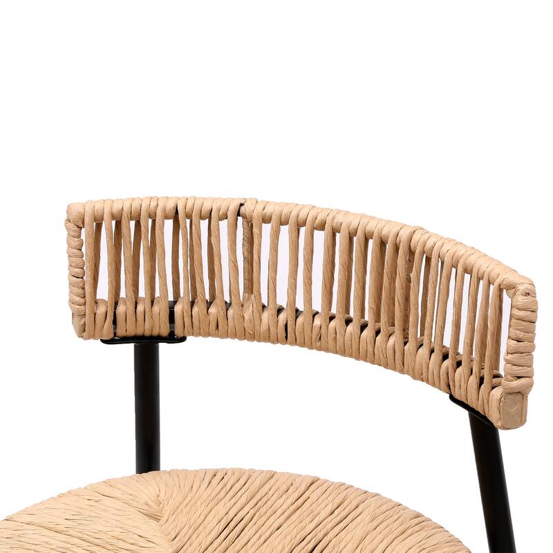 Hand Woven Bar Stools With Back Set Of 2 Paper Rope Round Barstools With Footrest