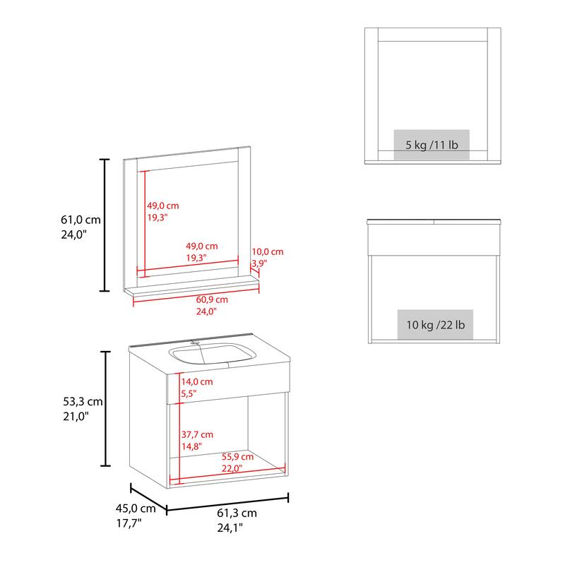 Floating Bathroom Vanity Set with Sink, Two-Door Cabinet, and Mirror,Wengue