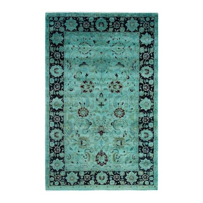 Fine Vibrance One-of-a-Kind Hand-Knotted Area Rug - Green, 4' 8" x 7' 5" - 4' 8" x 7' 5"